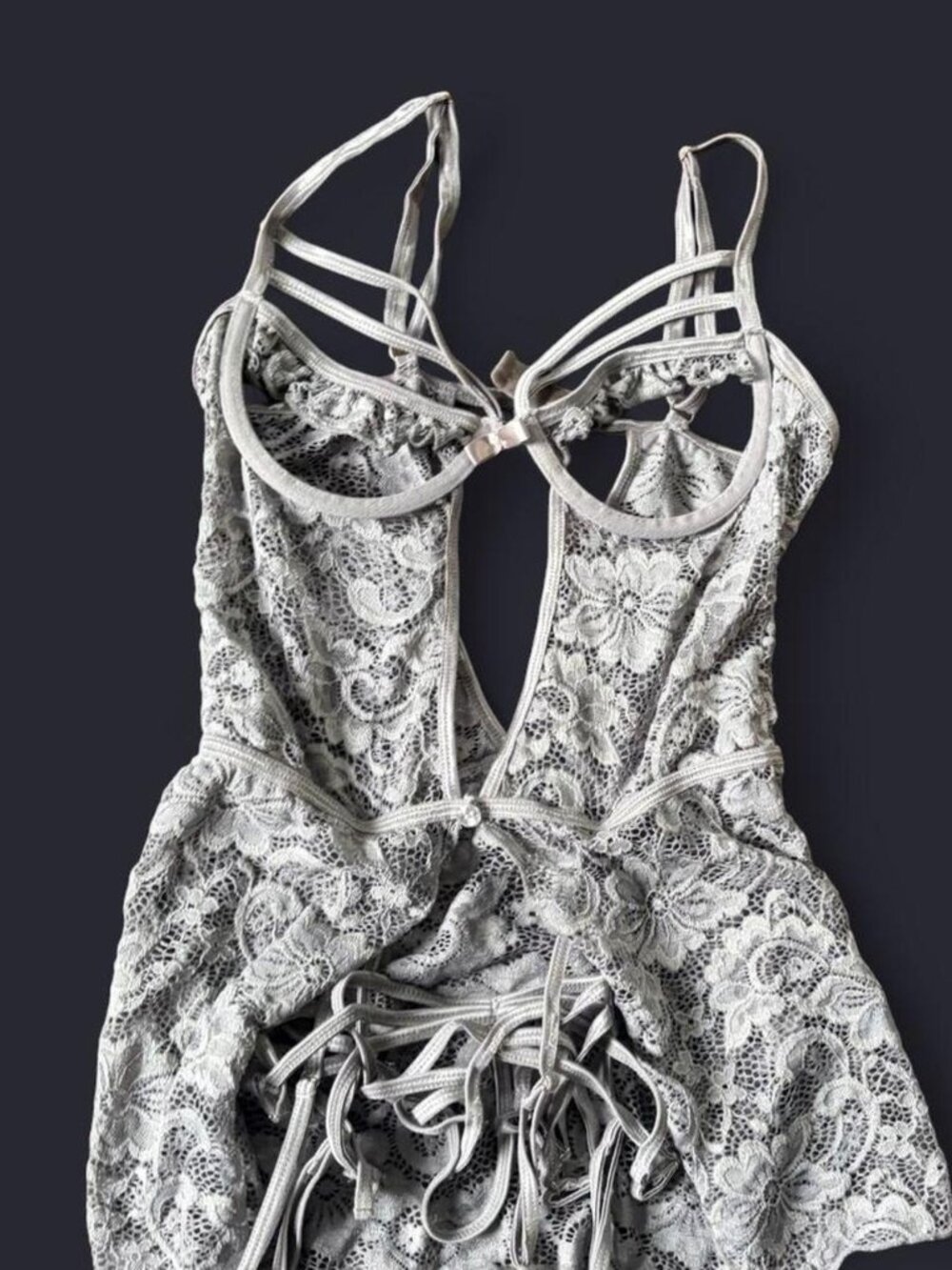 Sexy Gray lace lingerie  NEVER WORN  One piece  One size Can fit small- large